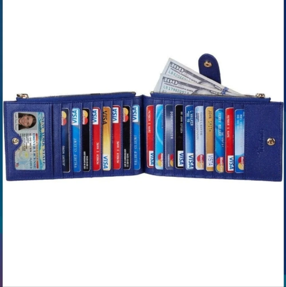 Travelambo (Navy) VeganLeather Multi Zip & Slip Pocket Expandable Travel Wallet